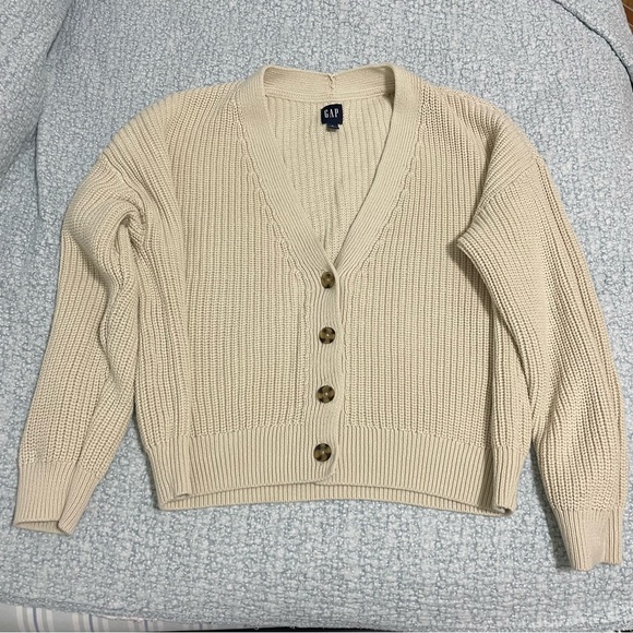 GAP Cream Buttoned Ribbed Cardigan - Picture 1 of 3